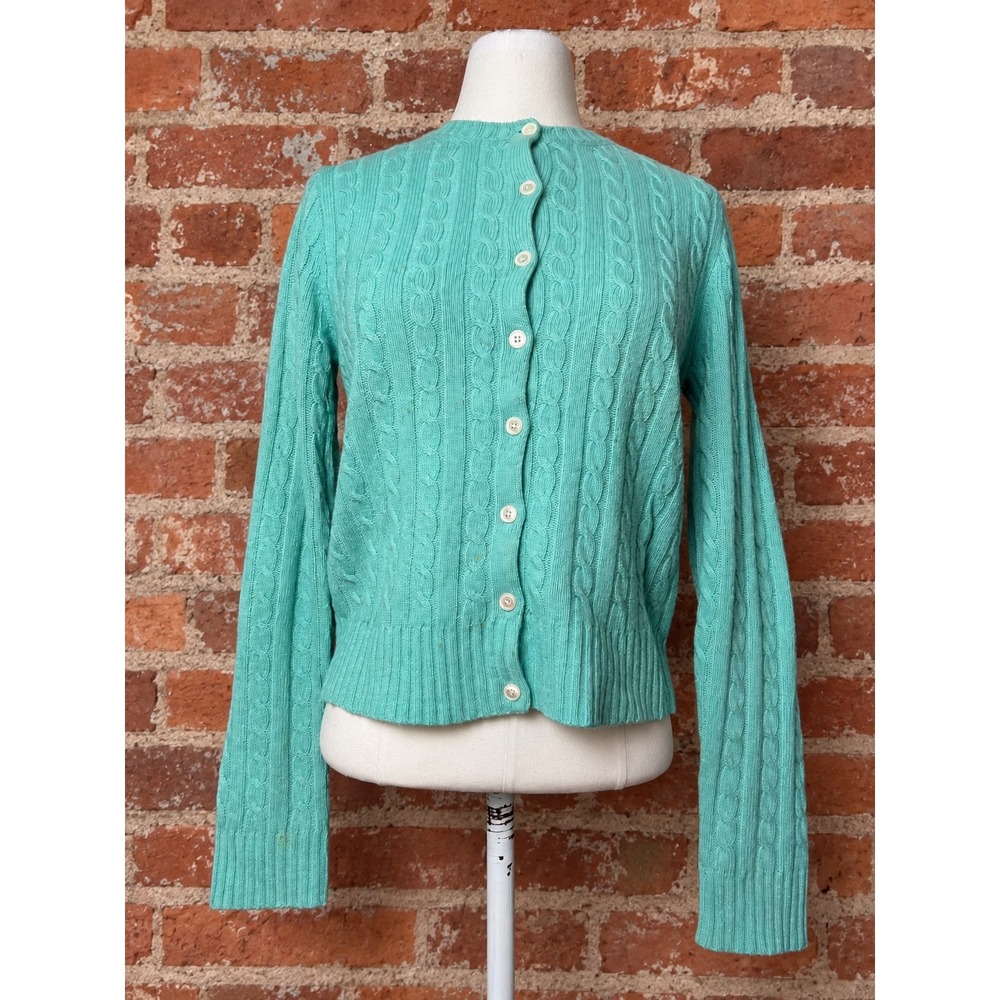 J.Crew Cable Knit Wool Cashmere Cardigan Sweater M Preppy Costal Luxury *STAINS